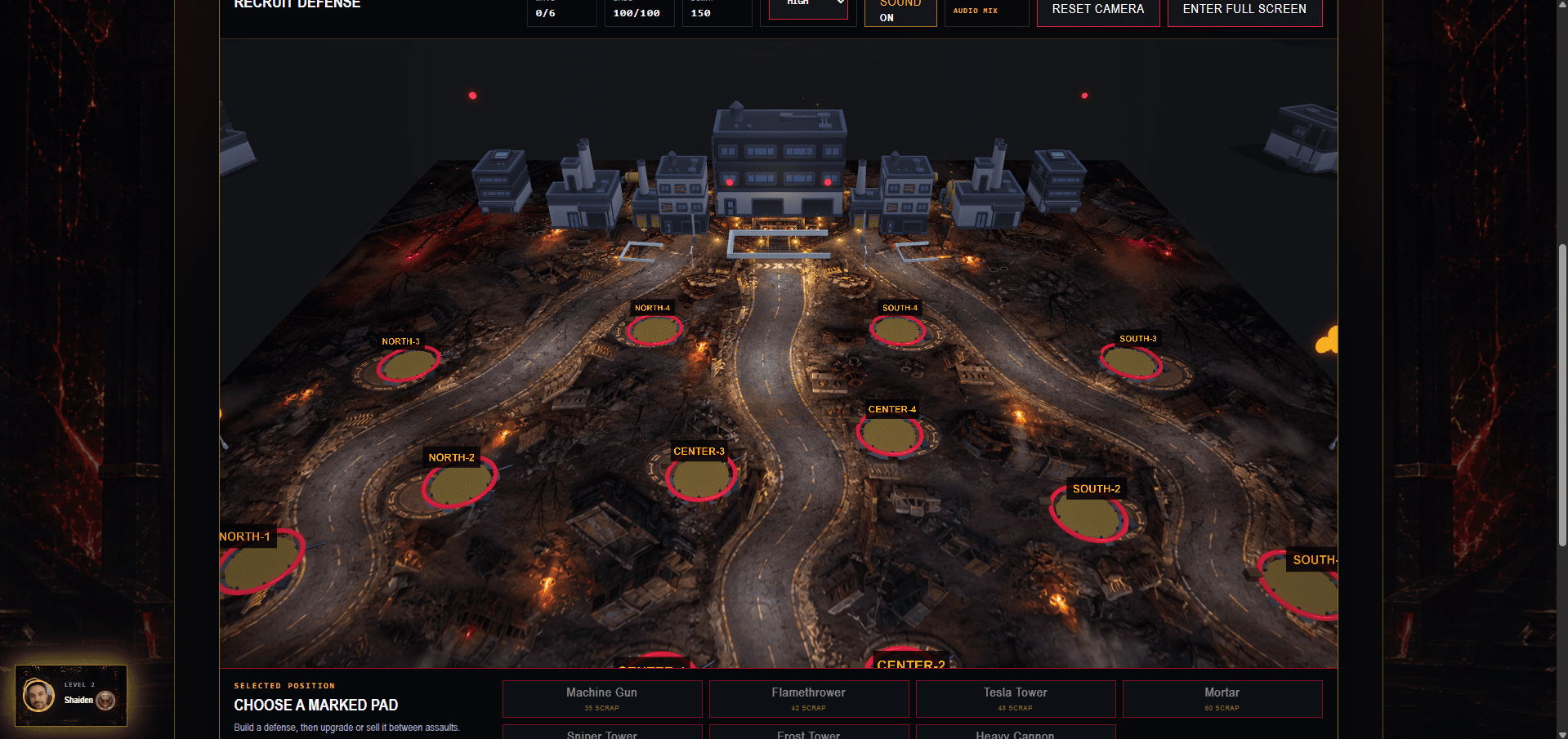 Promotional artwork for Zombie Defense showing the battlefield and defensive towers protecting the city from an infected assault.